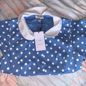Blue polka dot vintage shirt.